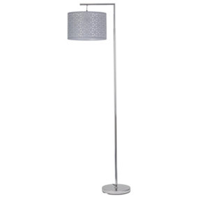 First Choice Lighting Chrome Angled Floor Lamp with Grey Laser Cut Shade