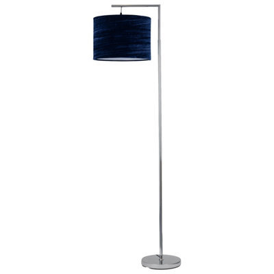 First Choice Lighting Chrome Angled Floor Lamp with Navy Blue Crushed Velvet Shade