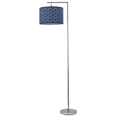 First Choice Lighting Chrome Angled Floor Lamp with Navy Blue Laser Cut Shade