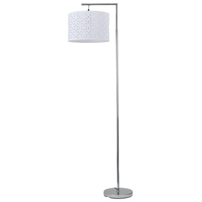 First Choice Lighting Chrome Angled Floor Lamp with White Laser Cut Shade