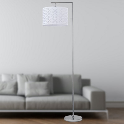 First Choice Lighting Chrome Angled Floor Lamp with White Laser Cut Shade
