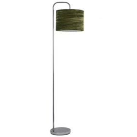 First Choice Lighting Chrome Arched Floor Lamp with Green Crushed Velvet Shade