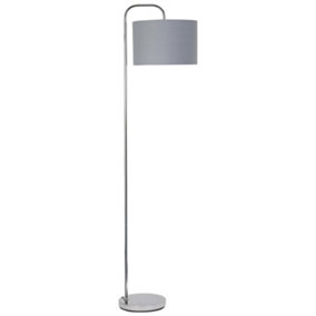 First Choice Lighting Chrome Arched Floor Lamp with Grey Cotton Shade