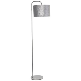 First Choice Lighting Chrome Arched Floor Lamp with Grey Crushed Velvet Shade