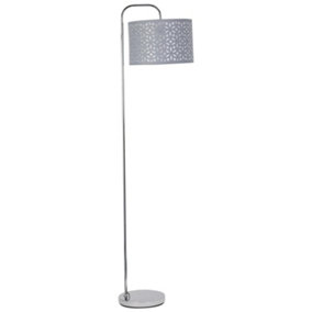 First Choice Lighting Chrome Arched Floor Lamp with Grey Laser Cut Shade