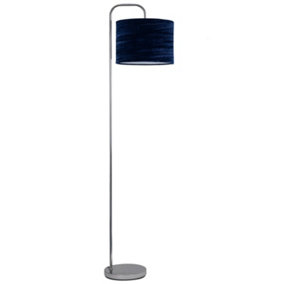 First Choice Lighting Chrome Arched Floor Lamp with Navy Blue Crushed Velvet Shade