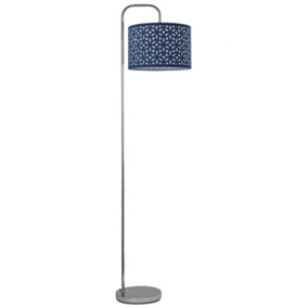 First Choice Lighting Chrome Arched Floor Lamp with Navy Blue Laser Cut Shade