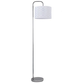 First Choice Lighting Chrome Arched Floor Lamp with White Laser Cut Shade