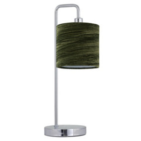 First Choice Lighting Chrome Arched Table Lamp with Green Crushed Velvet Shade