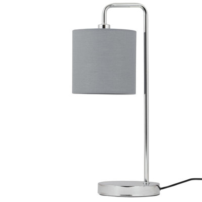 First Choice Lighting Chrome Arched Table Lamp with Grey Cotton Shade