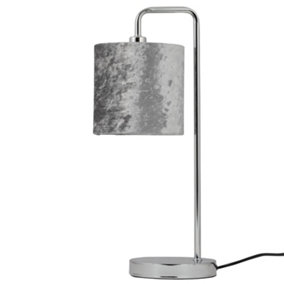 First Choice Lighting Chrome Arched Table Lamp with Grey Crushed Velvet Shade