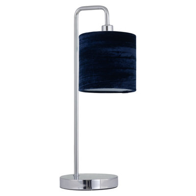 First Choice Lighting Chrome Arched Table Lamp with Navy Blue Crushed Velvet Shade