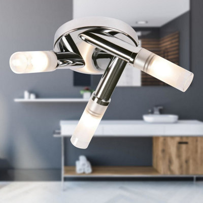 First Choice Lighting Chrome IP44 Bathroom Triple Ceiling Light