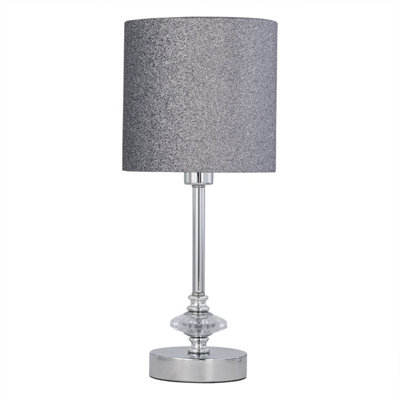 First Choice Lighting Chrome Jewelled Table Lamp with Silver Glitter Shade