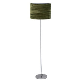 First Choice Lighting Chrome Stick Floor Lamp with Green Crushed Velvet Shade