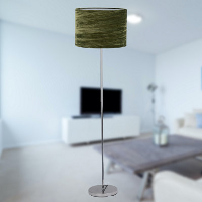 First Choice Lighting Chrome Stick Floor Lamp with Green Crushed Velvet Shade