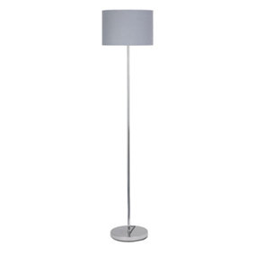 First Choice Lighting Chrome Stick Floor Lamp with Grey Cotton Shade