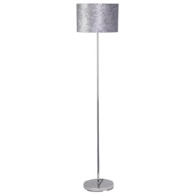 First Choice Lighting Chrome Stick Floor Lamp with Grey Crushed Velvet Shade