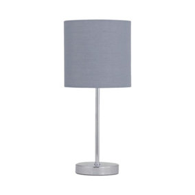 First Choice Lighting Chrome Stick Table Lamp with Grey Cotton Shade