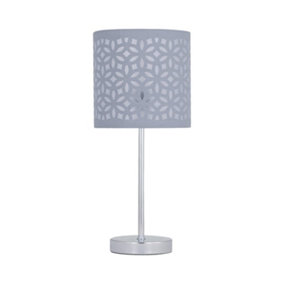 First Choice Lighting Chrome Stick Table Lamp with Grey Laser Cut Shade