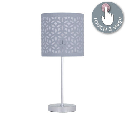 First Choice Lighting Chrome Touch Operated Table Lamp with Grey Cut Out Shade