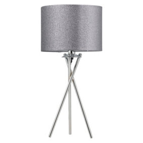 First Choice Lighting Chrome Tripod Table Lamp with Grey Glitter Shade