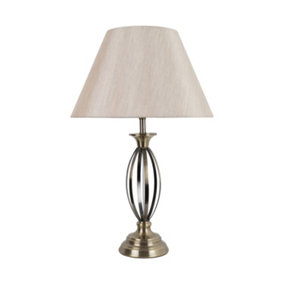 First Choice Lighting Cigar Antique Brass 55cm Table Lamp with Off White Fabric Shade
