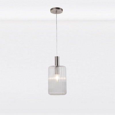 First Choice Lighting Clear and Brushed Chrome Fluted Glass Design Pendant Fitting