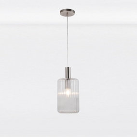 First Choice Lighting Clear and Brushed Chrome Fluted Glass Design Pendant Fitting