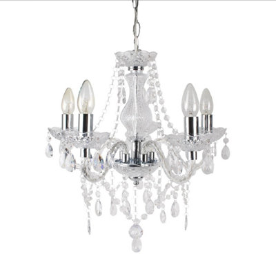First Choice Lighting Clear and Chrome Marie Therese Style 5 x 40W Chandelier