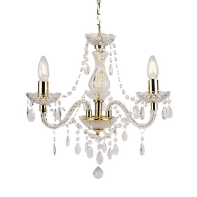 First Choice Lighting Clear and Gold Marie Therese Style 3 x 40W Chandelier