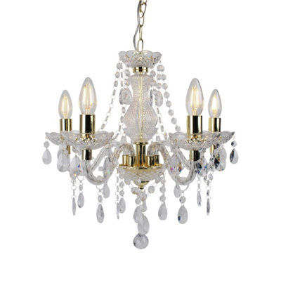 First Choice Lighting Clear and Gold Marie Therese Style 5 x 40W Chandelier