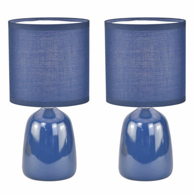 First Choice Lighting Cleo Set of 2 Navy Blue Ceramic 26cm Lamps With Shades