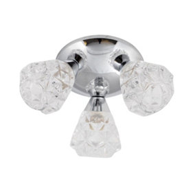First Choice Lighting Crystal Chrome Clear Moulded Glass 3 Light Flush Ceiling Light