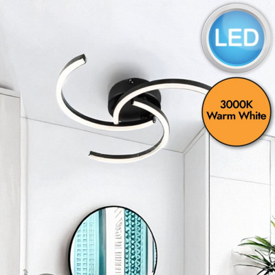 First Choice Lighting Curve Black LED Flush Ceiling Light