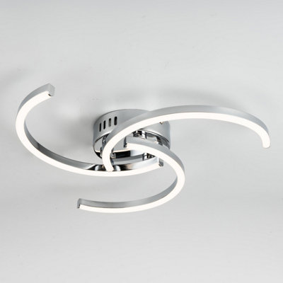 First Choice Lighting Curve LED Chrome 3 Light Flush Ceiling Light