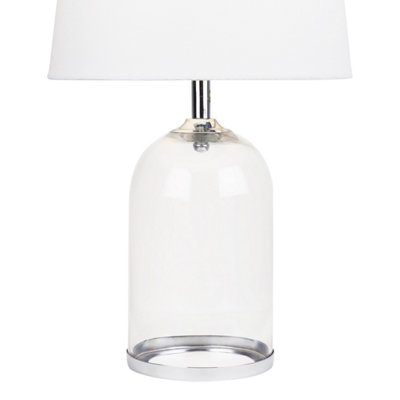 First Choice Lighting Curved Clear Glass Cloche Table Lamp With White Shade