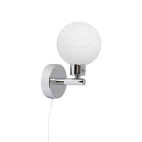 First Choice Lighting Dais Chrome Opal Glass IP44 Pull Cord Bathroom Wall Light