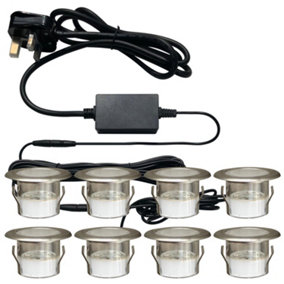 First Choice Lighting Deck LED Stainless Steel Clear 10 Light IP67 Outdoor Plinth & Deck Kit