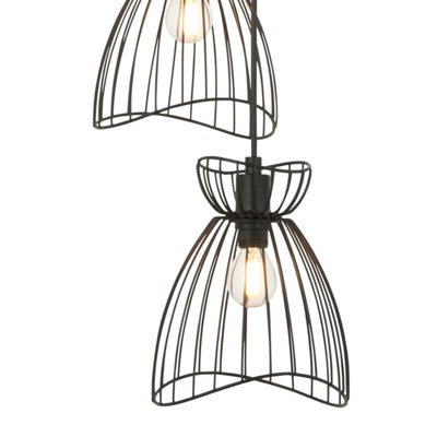 First Choice Lighting - Diablo Black Cage Design 3 Light Ceiling Pendant Light