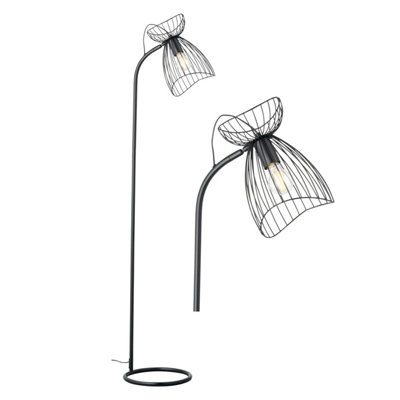 First Choice Lighting - Diablo Black Cage Design Floor Reading Lamp