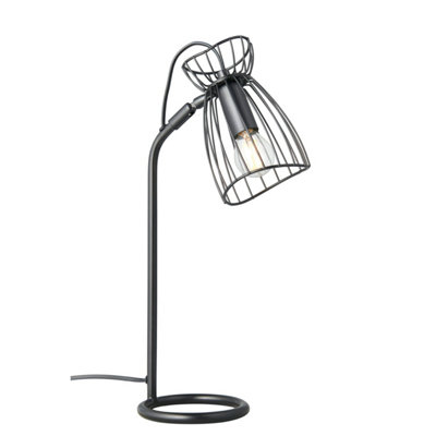 First Choice Lighting - Diablo Black Cage Design Task Table Lamp or Bedside Light