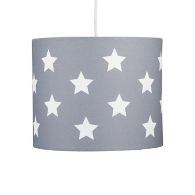 First Choice Lighting Digi Dark Grey White Stars Print 25 cm Easy Fit Fabric Pendant Shade