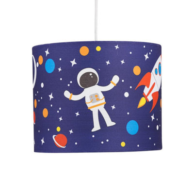 First Choice Lighting Digi Spaceman Print 25 cm Easy Fit Fabric Pendant Shade