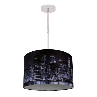 First Choice Lighting Digitally Printed Shade with New York City Skyline 320mm Diameter Adjustable Flush