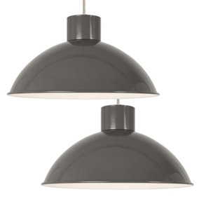 First Choice Lighting Domed Grey Easy Fit Metal Pendant Shades