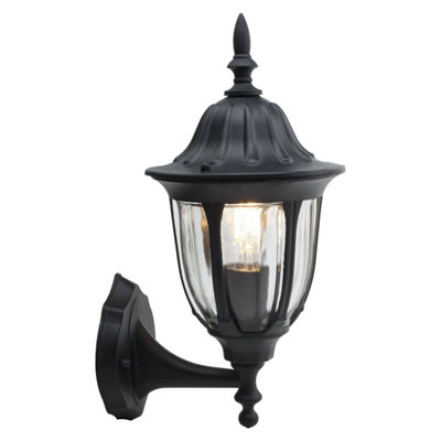 First Choice Lighting Durham Black Clear Glass IP44 Outdoor Wall Light