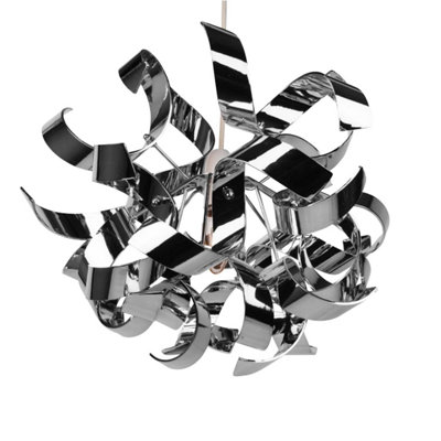 First Choice Lighting Easy Fit Chrome Finish Ribbon Swirl Ceiling Shade