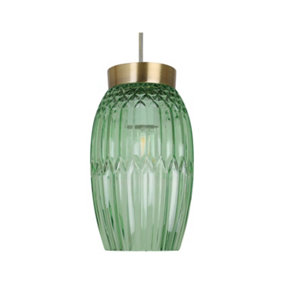 First Choice Lighting Facet Antique Brass with Green Faceted Glass Pendant Shade