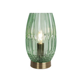 First Choice Lighting Facet Antique Brass with Green Faceted Glass Table Lamp